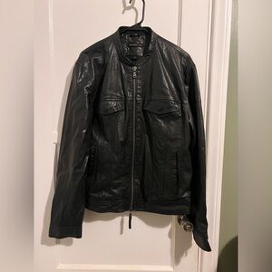 John Varvatos Dark Leather Bomber Jacket
